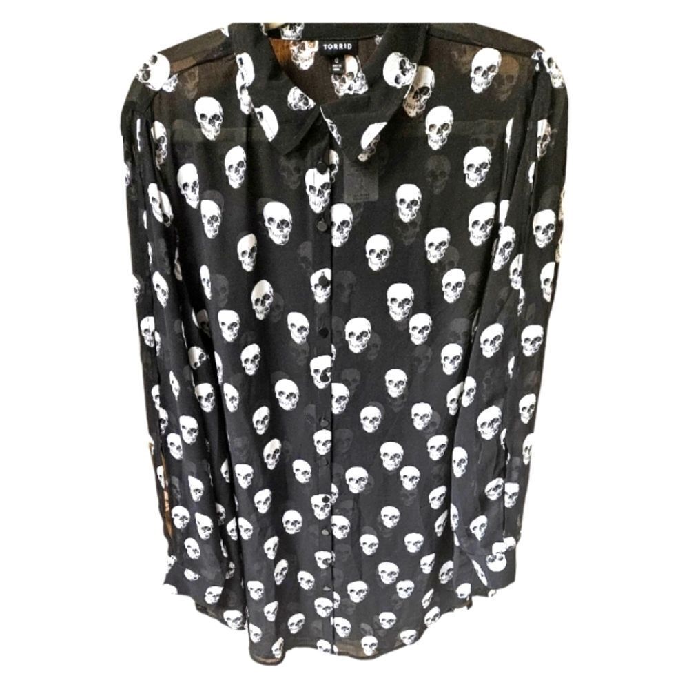 Torrid plus size chiffon school open sleeve but in front blouse. - Picture 3 of 16